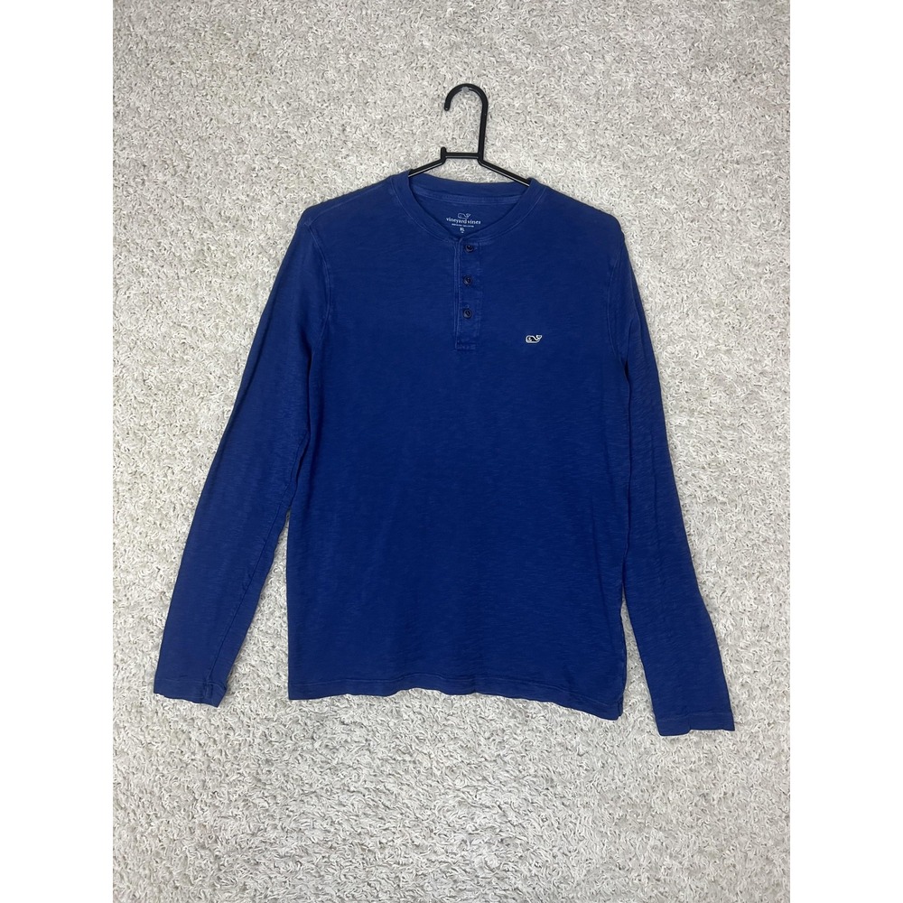 Vineyard Vines Henley Shirt Boys XL Blue Long Sleeve Whale Logo Pullover Casual